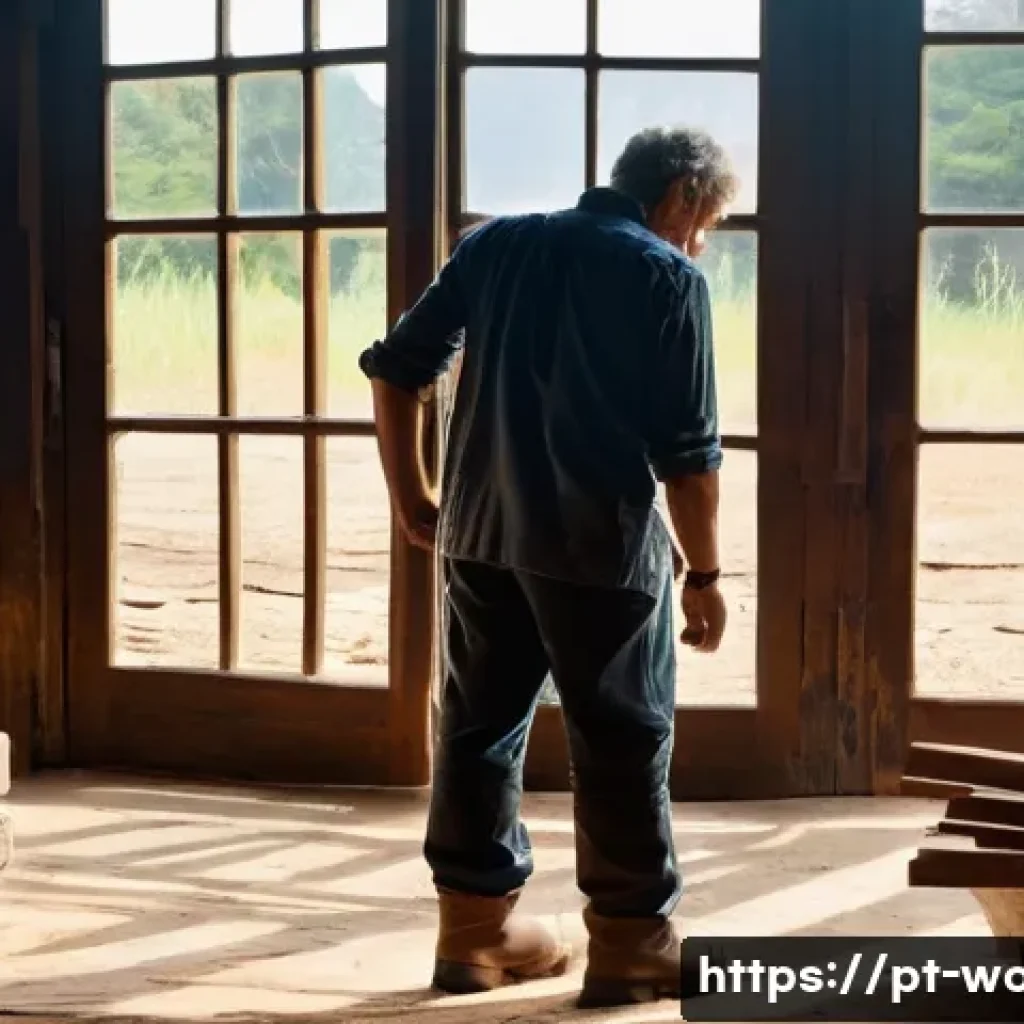 우드 슬랩 테이블 제작법 - **Prompt 1: The Artisan's Discovery of Raw Beauty**
    A wide shot of an artisan, a person of unspe...