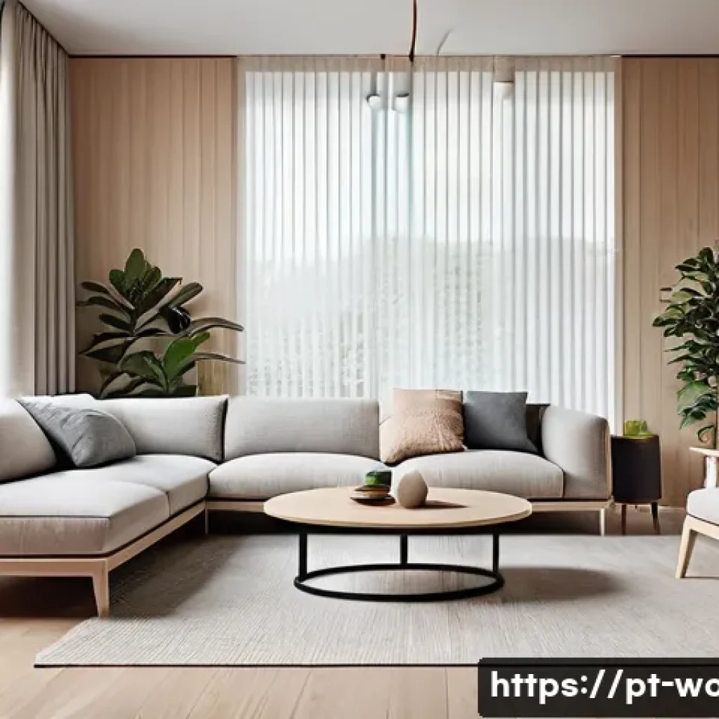 목재 무늬와 패턴 활용법 - A modern Scandinavian living room interior featuring light-colored wood with subtle, linear grain pa...